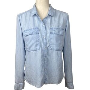 Rails daphne raw hem stripe button down shirt blue size small